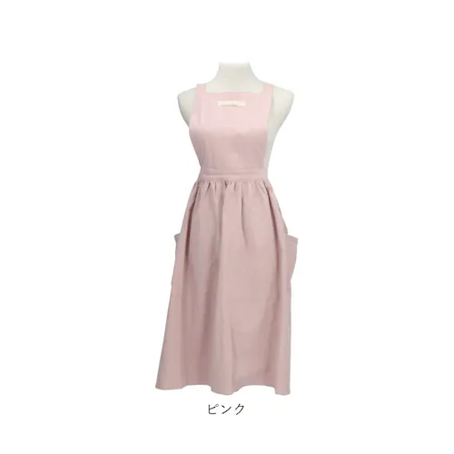 エプロン おしゃれ 通販 ナチュラル 安く て かわいい レディース ロング丈 大人 可愛い ワンピース 保育士 カフェエプロン スカート シンプル 母の日 フリル 無地 コットン グリーン ピンク _10