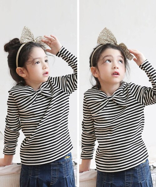 女の子 キッズ 長袖 Tシャツ 通販 ロンT 53062202 長袖Tシャツ カットソー リボン ボーダー おしゃれ かわいい オシャレ 可愛い カジュアル 秋 冬 秋冬 こども 女子 小学生 トップ_11