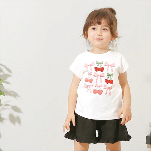 Rora Tシャツ 通販 ローラ チェリーポップ 半袖 カットソー 半袖Tシャツ プリントTシャツ キッズ 子供 女の子 女子 おしゃれ かわいい こども 子ども リボン ハート オシャレ 可愛い カ_1