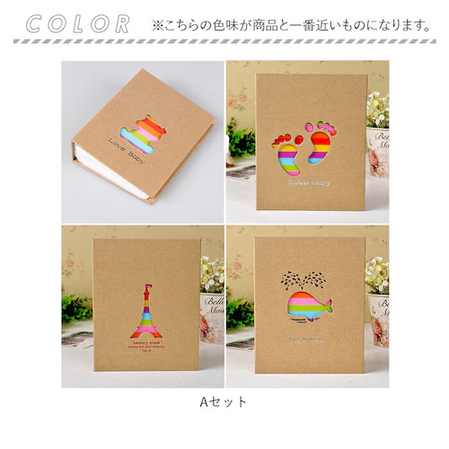 アルバム 200枚 4冊セット 通販 大容量 ベビー l版 写真 おしゃれ かわいい フォトアルバム 出産祝い はがきサイズ ミニアルバム 雑貨 写真整理 ポケット クラフト紙 シンプル レインボー _9