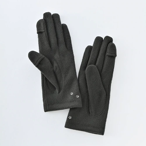 クロダ 手袋 KURODA AF65106L8 通販 グローブ レディース かわいい 暖かい スマホ対応 指あき 指出し 刺繍 おしゃれ 可愛い オシャレ 5本指 のびねこ刺繍ジャージグローブ アクリ_2