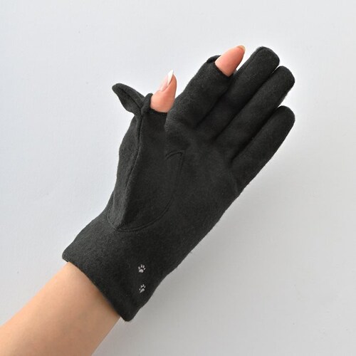 クロダ 手袋 KURODA AF65106L8 通販 グローブ レディース かわいい 暖かい スマホ対応 指あき 指出し 刺繍 おしゃれ 可愛い オシャレ 5本指 のびねこ刺繍ジャージグローブ アクリ_6