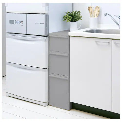 隙間収納 25.5cm 通販 すきま収納 収納ケース 引き出し 奥行46.5 キッチンラック スリム キッチン 収納 ストッカー リビング 冷蔵庫横 シンク横 洗面所 ランドリー 洗濯機横 ライクイッ_2