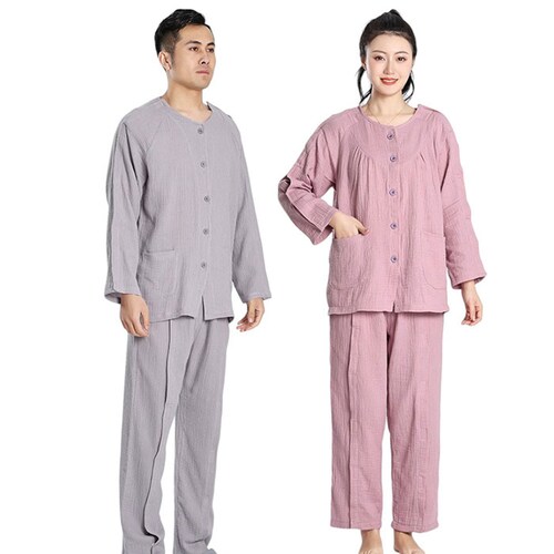 介護パジャマ フルオープン ねまき 通販 上下セット メンズ レディース 全開 上下 セット 長袖 ガーゼ 介護 パジャマ 入院服 寝たきり 介護用 骨折 前開き オムツ交換 寝間着 オールシーズン _8