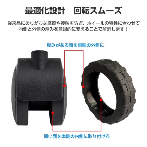 キャスターカバー ブラック S 8個セット スーツケース 静音 外れにくい タイヤ ホイール 衝撃吸収 保護 傷防止 滑り止め シリコン ゴム 旅行 キャリーケース オフィスチェア_5