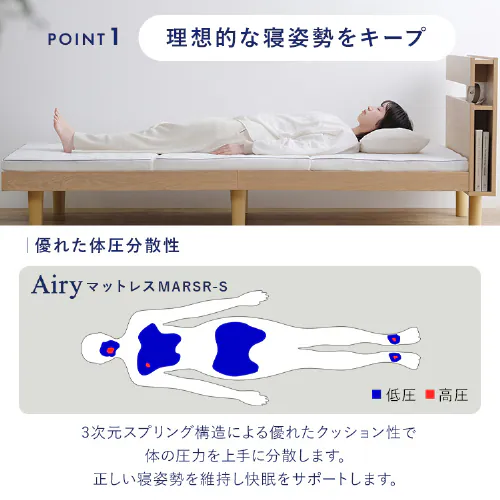 マットレス シングル エアリーマットレス 腰部硬め 丸ごと洗える 抗菌防臭 三つ折り 厚さ5cm MARS5W-S ホワイト_9
