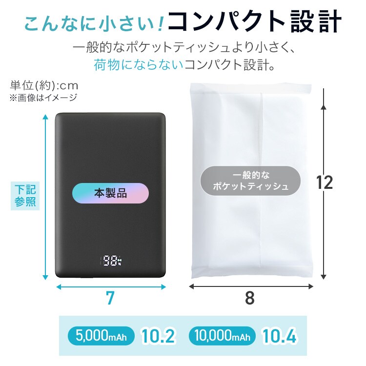 モバイルバッテリー マグネット式 薄型 軽量 5000mAh TW-A05020-B