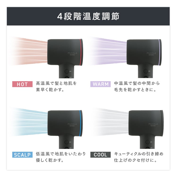 MiCOLA クイックイオンドライヤー 速乾モデル ダークグレー 楽天市場】＼2種ノズルでより快適／ ドライヤー MiCOLA クイック