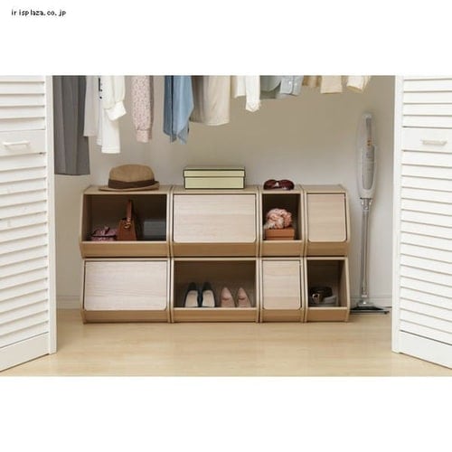 3個セット】スタックボックス 扉付き 幅40cm STB-400D ナチュラル×2個