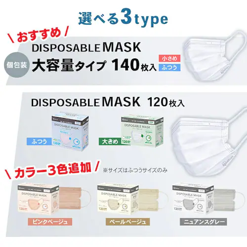 【120枚】 DISPOSABLE マスク ふつうサイズ ピンクベージュ_2