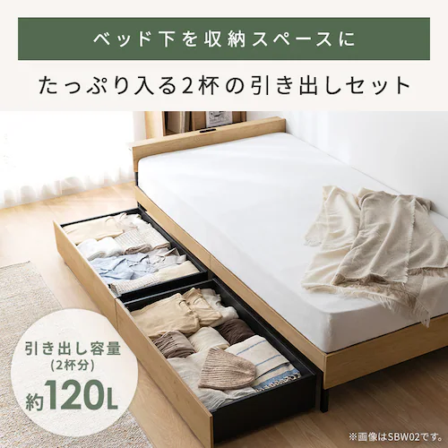ウッドスチールベッド 引き出しセット セミダブル SBW01-SD/SB-WHK ブラック/ウォールナット_2