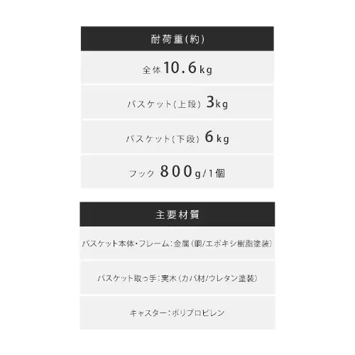 ランドリーバスケットワゴン LBW-452 ホワイト_10