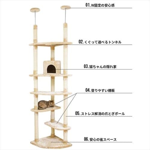 キャットタワー 突っ張り ベージュ 猫タワー 7059776 │アイリス