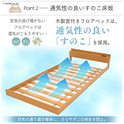 木製宮付すのこローベッド シングル ライトブラウン_6