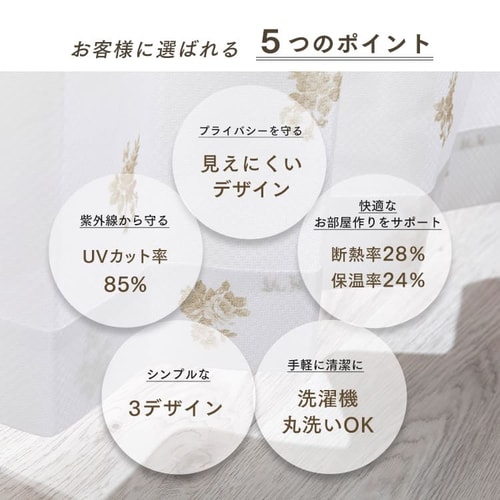 UVカット プライバシーカット レースカーテン 幅 100cm × 丈 198cm 2枚組み リーフ【プラザセレクト】 7112064 │アイリスプラザ │アイリスオーヤマ公式通販サイト