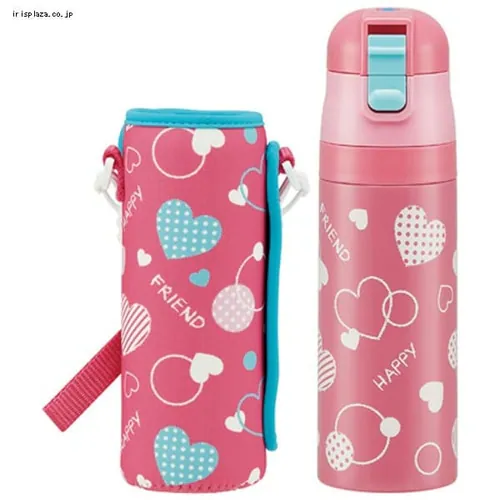 スケーター ロック付ワンプッシュステンレスボトルカバー付 470ml ハート水玉 KSDC4 _2