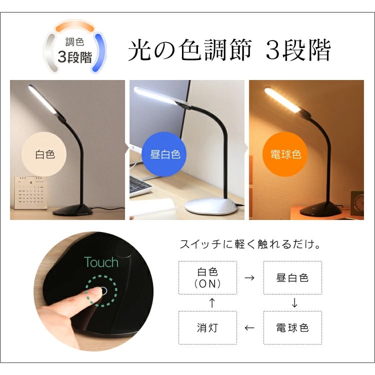 デスクライト 省エネ 角度調整 PDL-101-W ホワイト 7132613 │アイリス