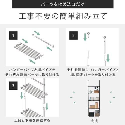 突っ張り壁面収納の部品 幅80cmセット 突っ張り壁面収納Nポルダディープ上段追加ユニットセット