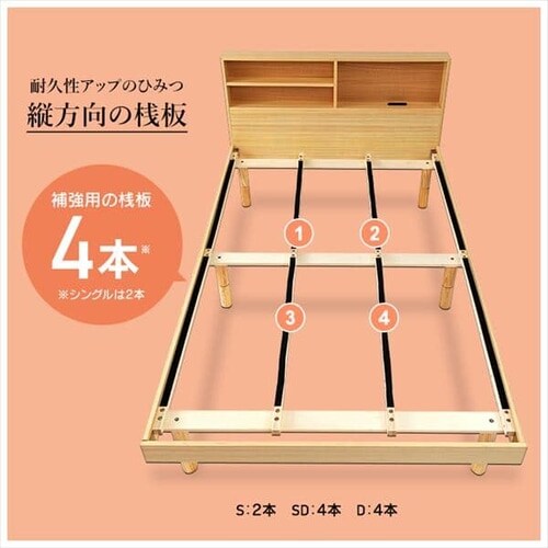 マットレスセット】 ベッド セミダブル すのこ 棚付き