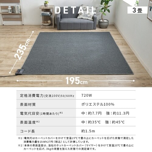 ホットカーペット 3畳 本体 195×235cm TEKNOS HC-IR300 7172149