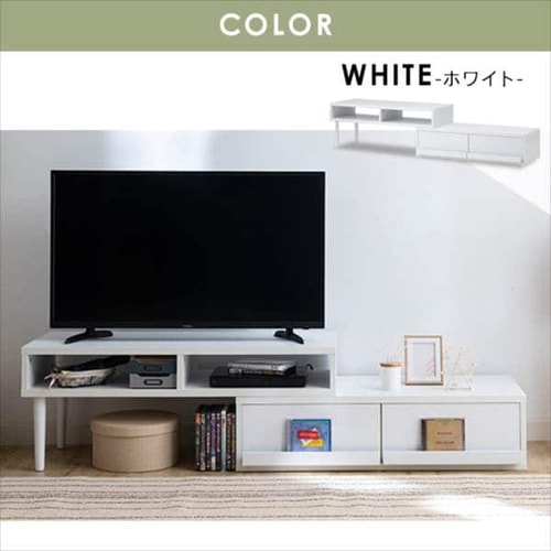 完成品】伸縮テレビ台(天然木脚) ホワイト 7185671 │アイリス