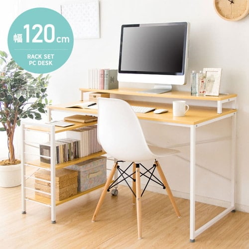 ラック付きI字デスク ブラック+ゲーミングチェア レッド 7192088