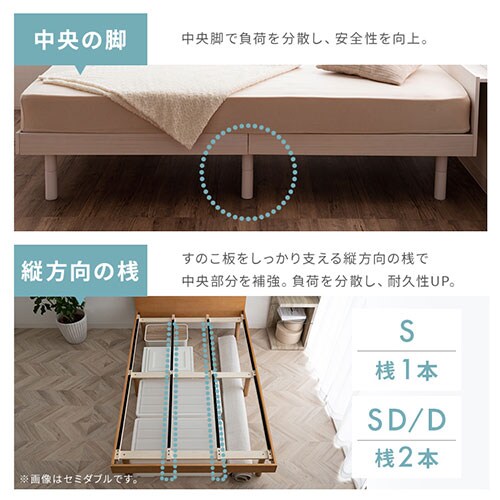 マットレスセット】ベッド セミダブル すのこ 棚付き コンセント