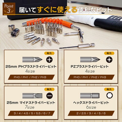 電動ドライバー 3.6V コードレス 充電式 47点セット 軽量 LID