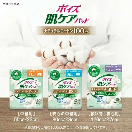 【5個セット】ポイズ 肌ケア 吸水パッド 軽快ライト 55cc 26枚 23cm ナチュラルコットン100%_7