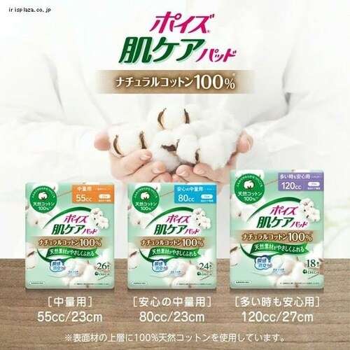 【3個セット】ポイズ 肌ケア 吸水パッド レギュラー120cc 18枚 27cm ナチュラルコットン100%_7