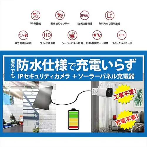 バッテリーIPカメラ+ソーラーパネルセット 白【前払い不可】【代引き不可】【同梱不可】_2