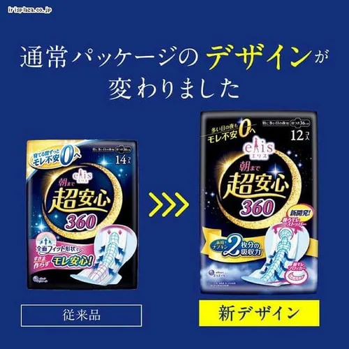 エリス 朝まで超安心 360(特に多い日の夜用)羽つき 12枚 _3