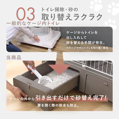 トイレ一体型キャットケージ3段(猫砂スコップ付き)モカ MB273 _5