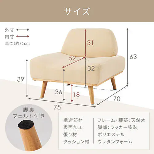 ソファ 1人掛け リンドラ アームレス ライトグレー_28