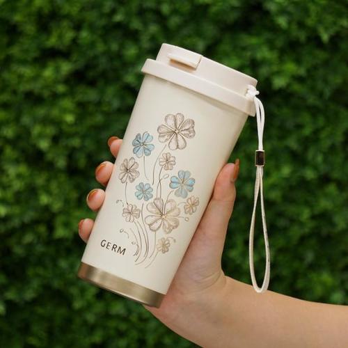 GERM クローバー タンブラー 500ml ストラップ付 白【プラザセレクト