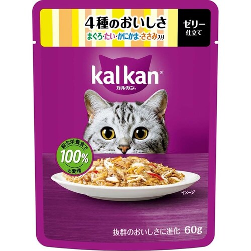 カルカン パウチ 2種のセレクション 4種のおいしさ まぐろ・たい・かにかま・ささみ入り / まぐろ・たい・白身魚・さけ入り 60g×8袋 キャットフード ウェットフード_2