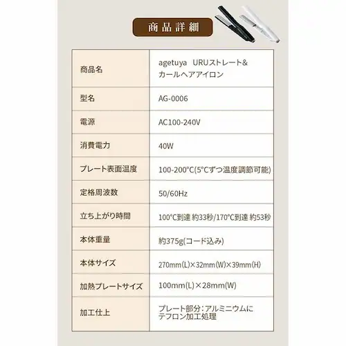 ローネジャパン URU ストレート&カールヘアアイロン AG-0006-BK ブラック【プラザセレクト】_6