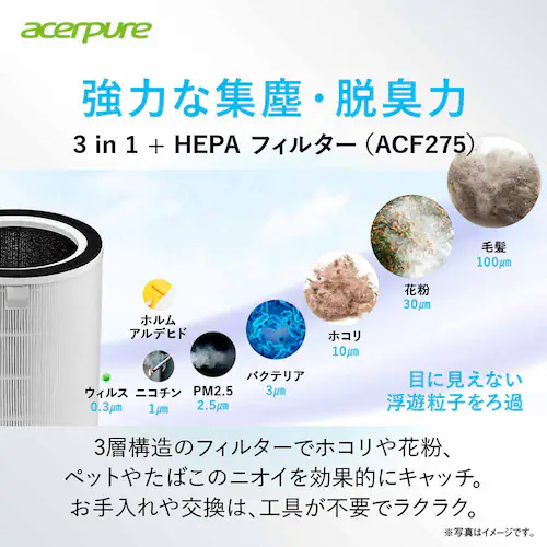 Acerpure Acerpure Pro Vero 空気清浄機 30畳コンパクト マットホワイト&アカアオテンテン AP353-10W 【プラザセレクト】_3