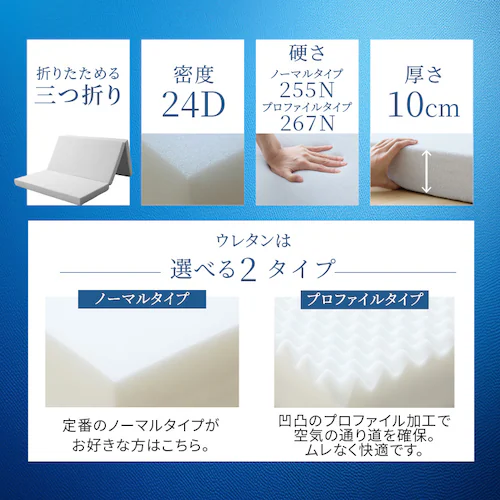 3つ折りマットレス・プロファイルタイプ シングル ネイビー【プラザセレクト】_3