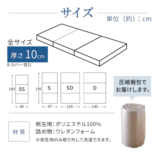 3つ折りマットレス・プロファイルタイプ シングル ネイビー【プラザセレクト】_16