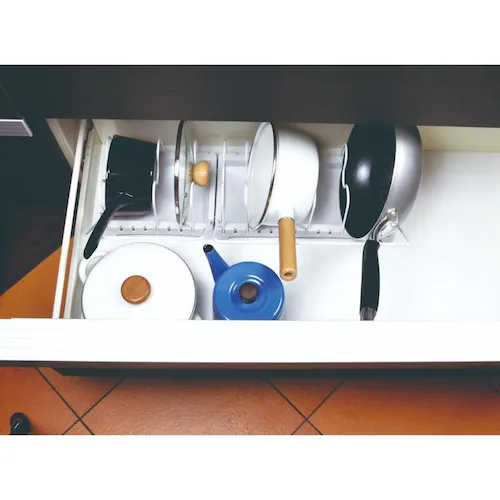 パール金属 フライパンスタンド 収納ラック 鍋 収納 引き出し用 ホワイト HB-1977 【プラザセレクト】_3