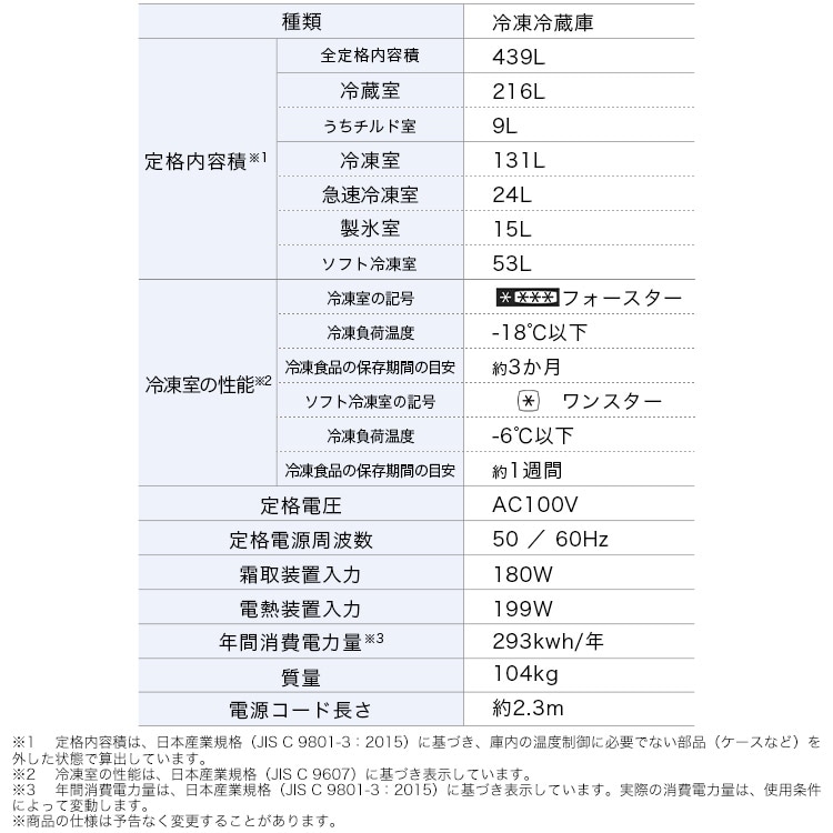 設置無料】 冷蔵庫 439L 自動霜取り 大容量冷凍室223L 大凍量 幅68.5cm