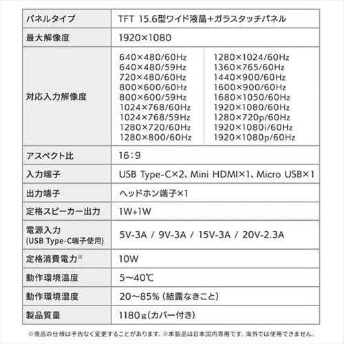 ポータブルモニター 15.6インチ タッチパネル LUCA DP-BF162U-B ポータブルモニター 15.6インチ タッチパネル LUCA DP-BF162U-B