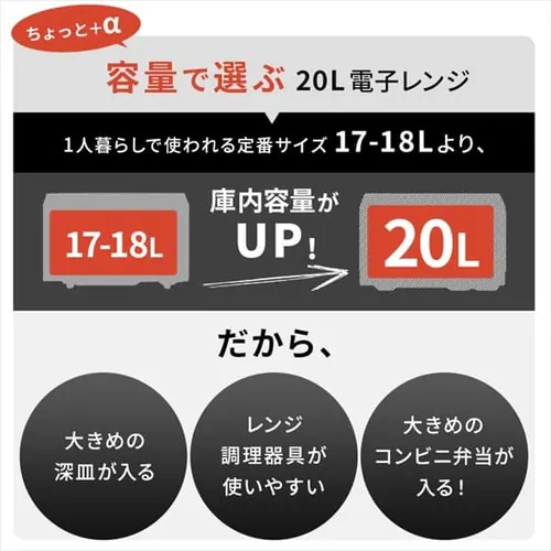 電子レンジ 20L フラットテーブル IMB-F2001-B ブラック_3