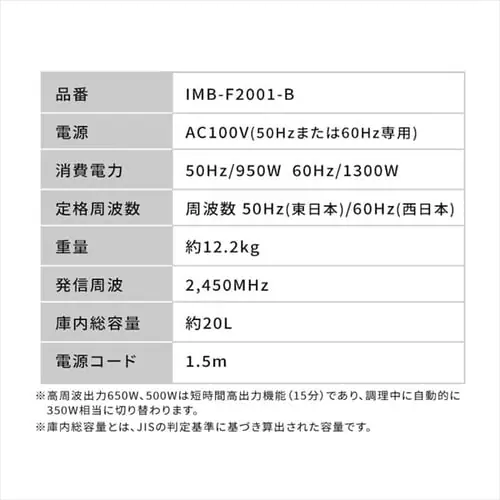電子レンジ 20L フラットテーブル IMB-F2001-B ブラック_13