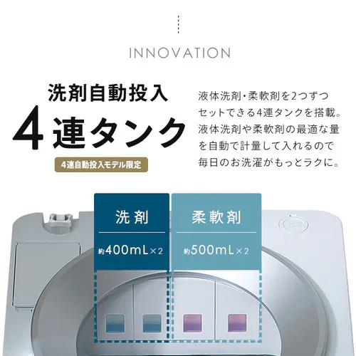 洗濯機 8kg OSH 4連タンク 洗剤自動投入 ガチ落ち極渦洗浄 省エネ 節水 ラクとれLOW設計 インバーター搭載 残り湯で洗濯 二人暮らし ファミリー向け TCW-80A01-W_14
