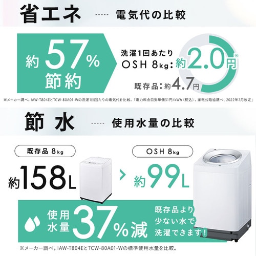 取付無料！アイリスオーヤマ 省エネ節水 ガチ落ち極渦洗浄8kg洗濯機！冷蔵庫 洗濯機 8kg OSH 4連タンク 洗剤自動投入 ガチ落ち極渦洗浄