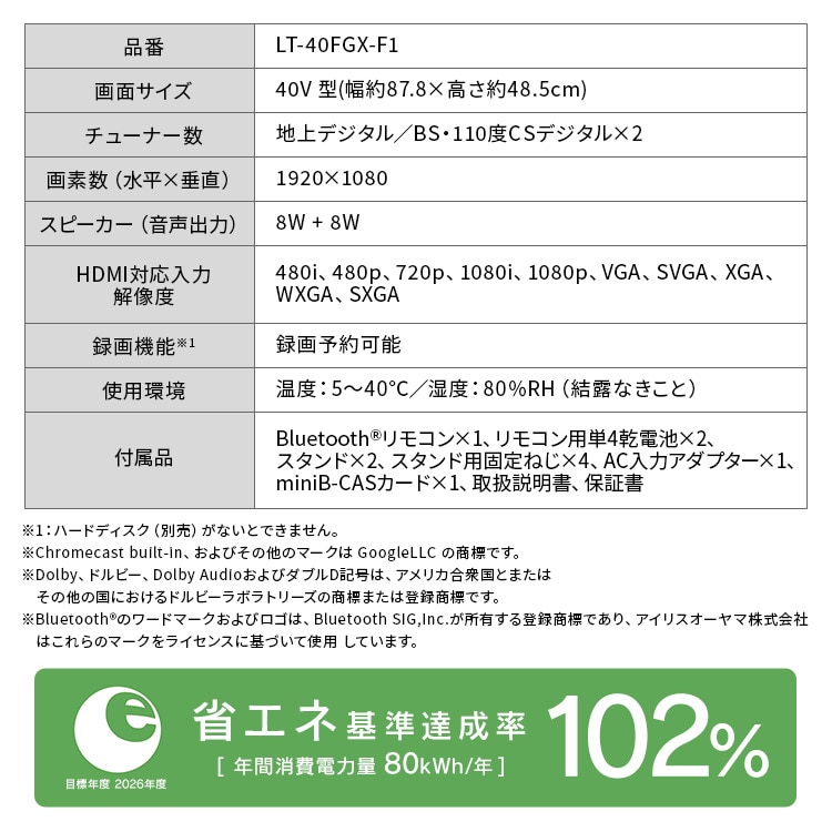 LUCA 液晶テレビ GoogleTV搭載 40V型 LT-40FGX-F1 H104398