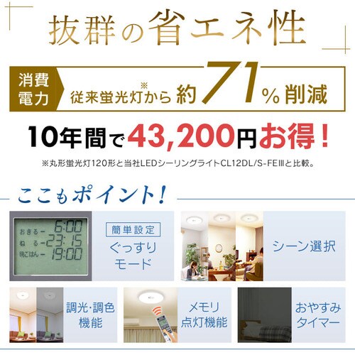 Ledシーリングライト Fe シリーズ 快眠モデル 12畳 調光 調色 Cl12dl S Feiii Hf アイリスプラザ アイリスオーヤマ公式通販サイト