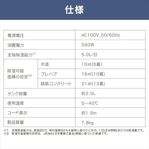冷暖房/空調 除湿機 サーキュレーター付き除湿機 5L KIJDC-L50 ホワイト
